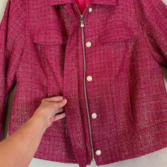 Chico's Jacket Women Size 12/14 Tweed Full Zip Glam Buttons Pockets Classic - Picture 4 of 16